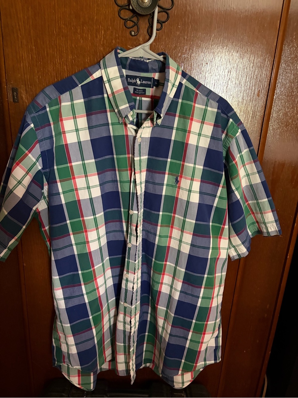Ralph Lauren Men’s Short-Sleeve Plaid Button-Down Shirt - Blue Green White Red